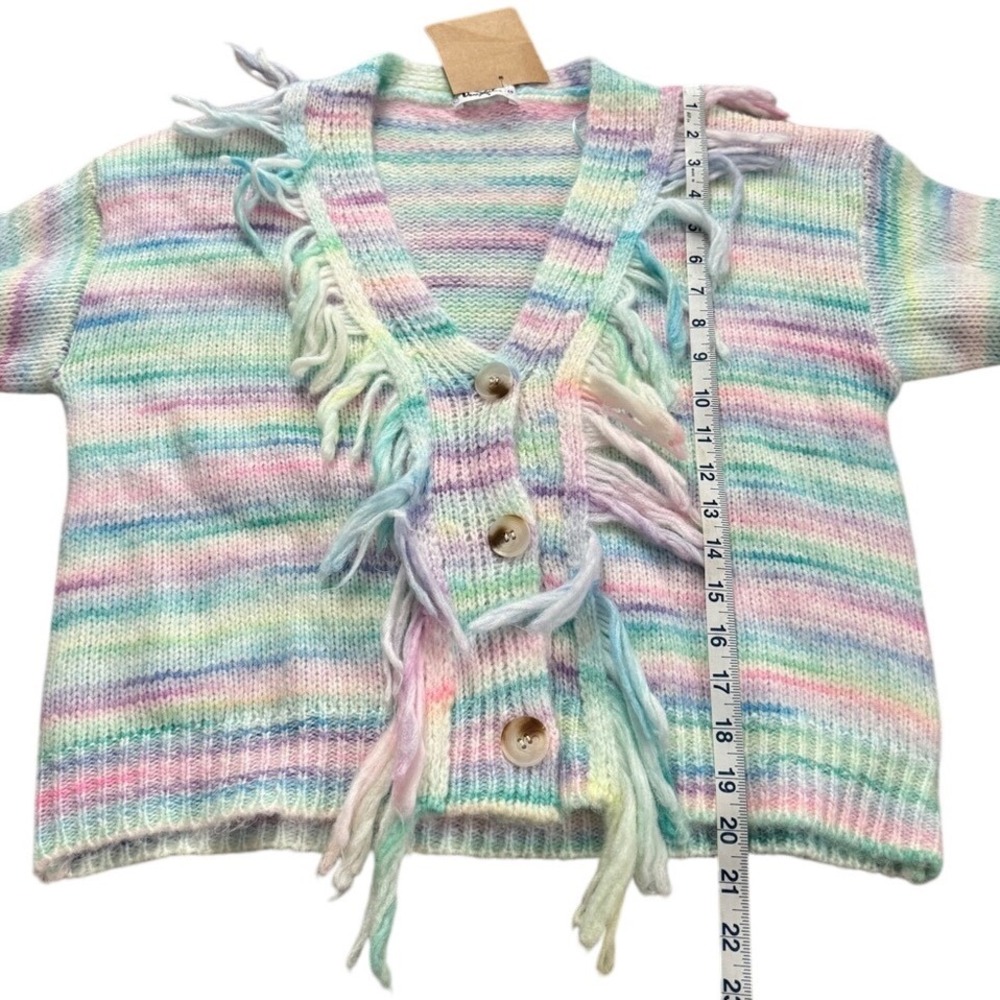 NWT Vernacular Pastel Rainbow Fringe Knit Button Front Cardigan S/M Soft Girl - Picture 5 of 8
